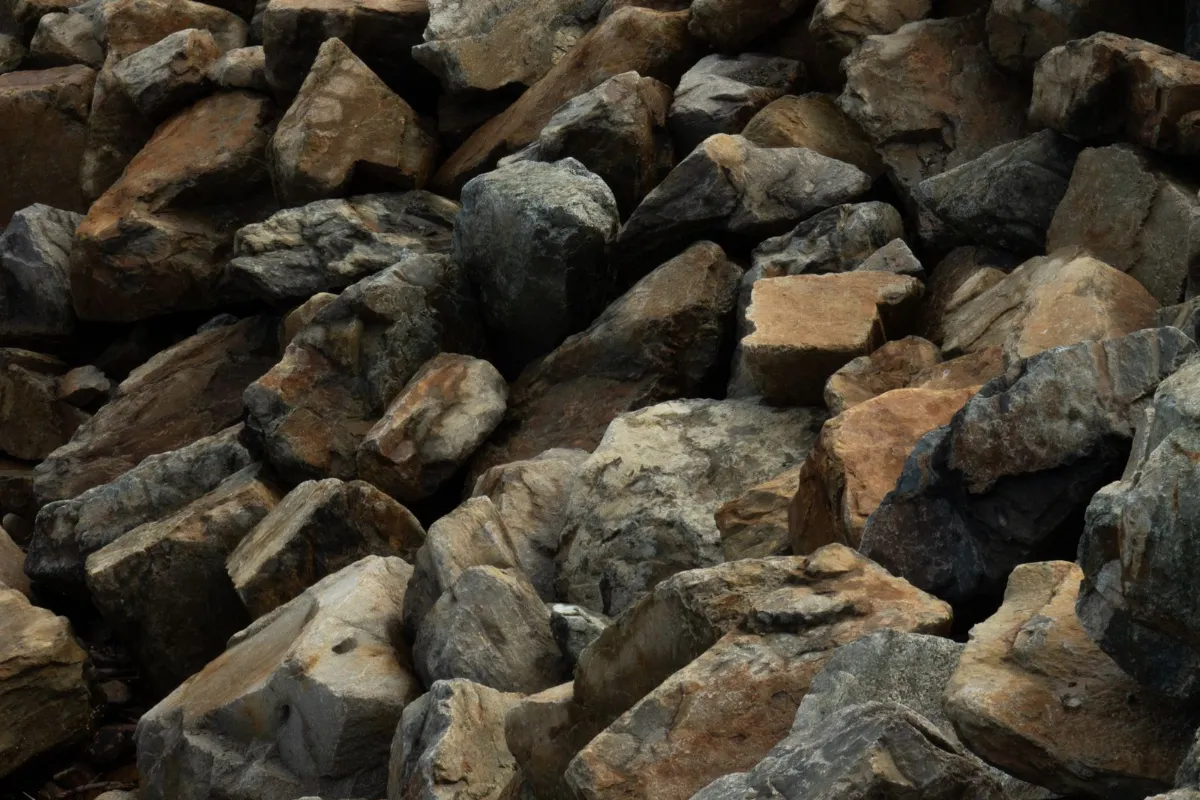 Pile of rough, angular rock ready for a first tumbling batch