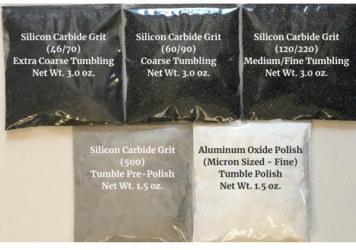 Rock tumbling grit kit for full-spectrum lapidary processing in a rotary tumbler