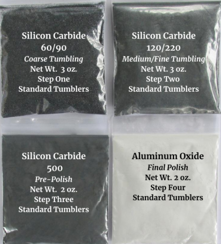 Rock tumbling grit and polish kit for standard rotary tumblers