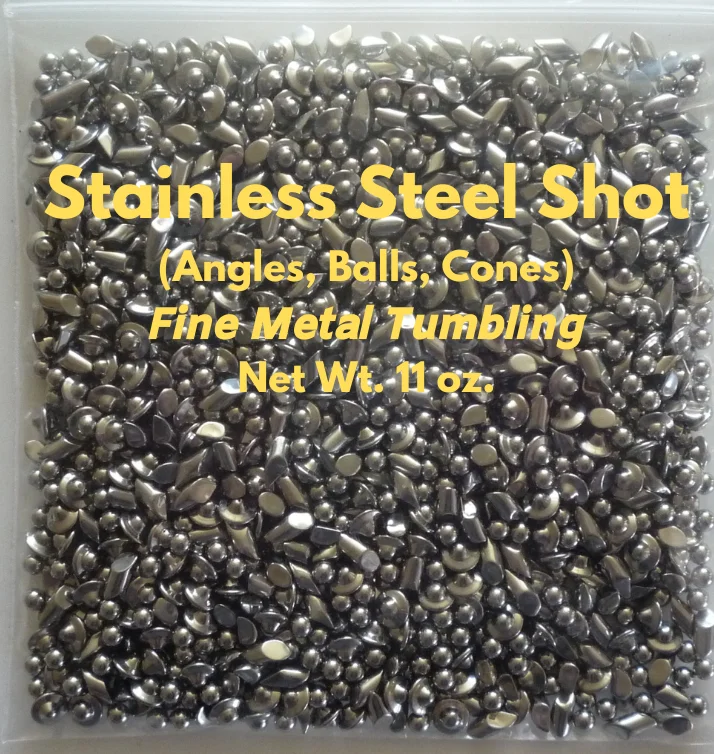 Bag of stainless steel tumbling shot jeweler’s mix with angles, balls and cones, 11 oz
