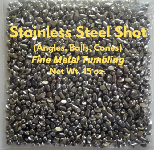 Bag of stainless steel tumbling shot jeweler’s mix with angles, balls and cones, 15 oz