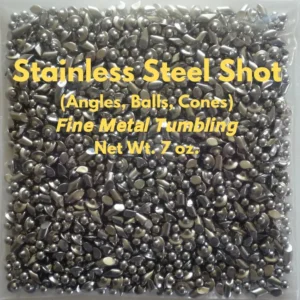 Bag of stainless steel tumbling shot jeweler’s mix with angles, balls and cones, 7 oz