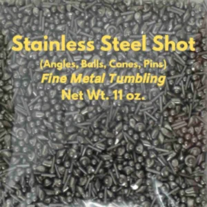 Bag of stainless steel tumbling media, 4-shape mix of angles, balls, cones and pins