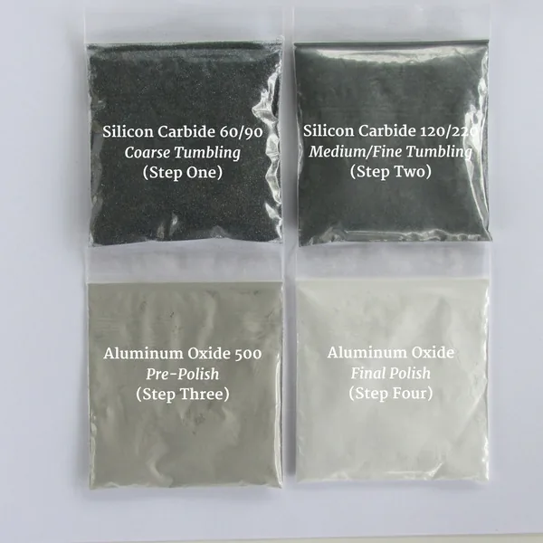 Four-step grit kit: silicon carbide 60/90 and 120/220, aluminum oxide 500 pre-polish and final polish